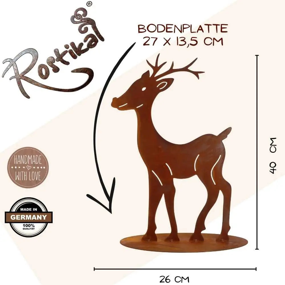 Edelrost Rentier Figur – 30/40/50 cm oder Set mit Bodenplatte - Pille Gartenwelt