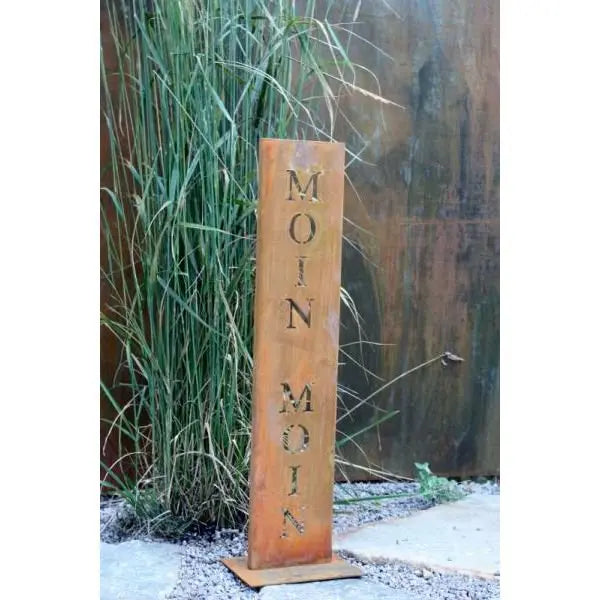Edelrost Dekoschild „Moin Moin“ mit Ständer – Spruchtafel 71/100 cm - Pille Gartenwelt