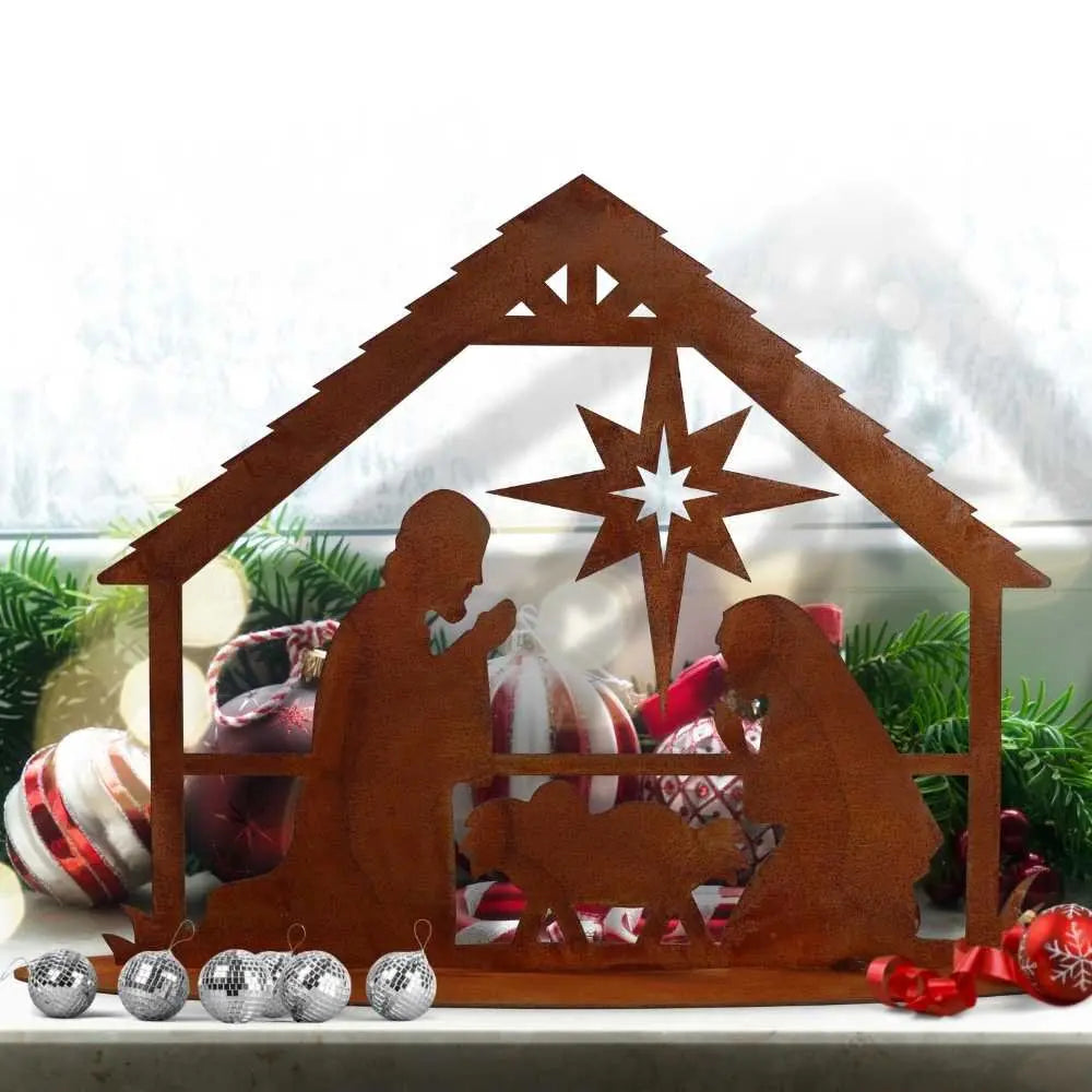 Edelrost Weihnachtskrippe mit Figuren – Bodenplatte oder zum Stecken - Pille Gartenwelt