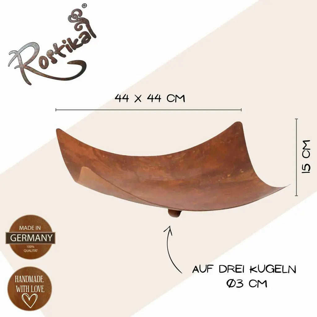 Edelrost Schale 50 cm auf Kugeln – Pflanzschale & Feuerschale Vintage - Pille Gartenwelt