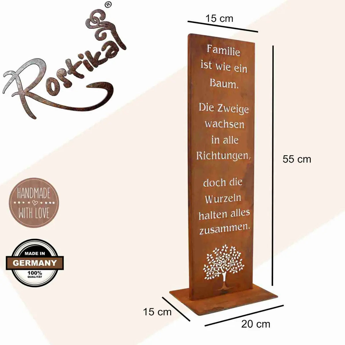 Edelrost Gartenschild mit Spruch – Spruchtafel mit Stand oder Stab - Pille Gartenwelt