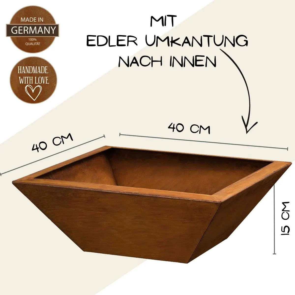 Edelrost Pflanzschale 40×40 oder 50×50 cm – 15 cm tief, mit/ohne Kugeln - Pille Gartenwelt