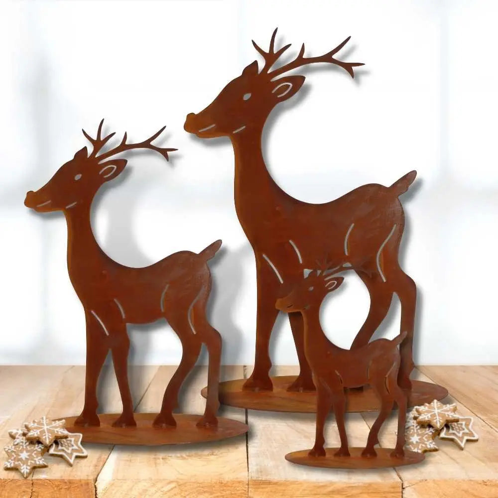 Edelrost Rentier Figur – 30/40/50 cm oder Set mit Bodenplatte - Pille Gartenwelt