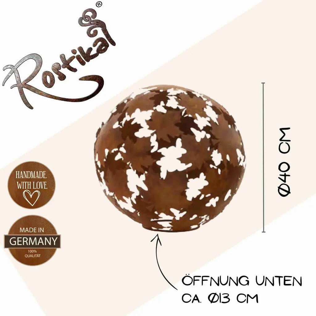 Edelrost Gartenkugel mit Blättern aus Metall Ø30/Ø40 Herbst Deko - Pille Gartenwelt