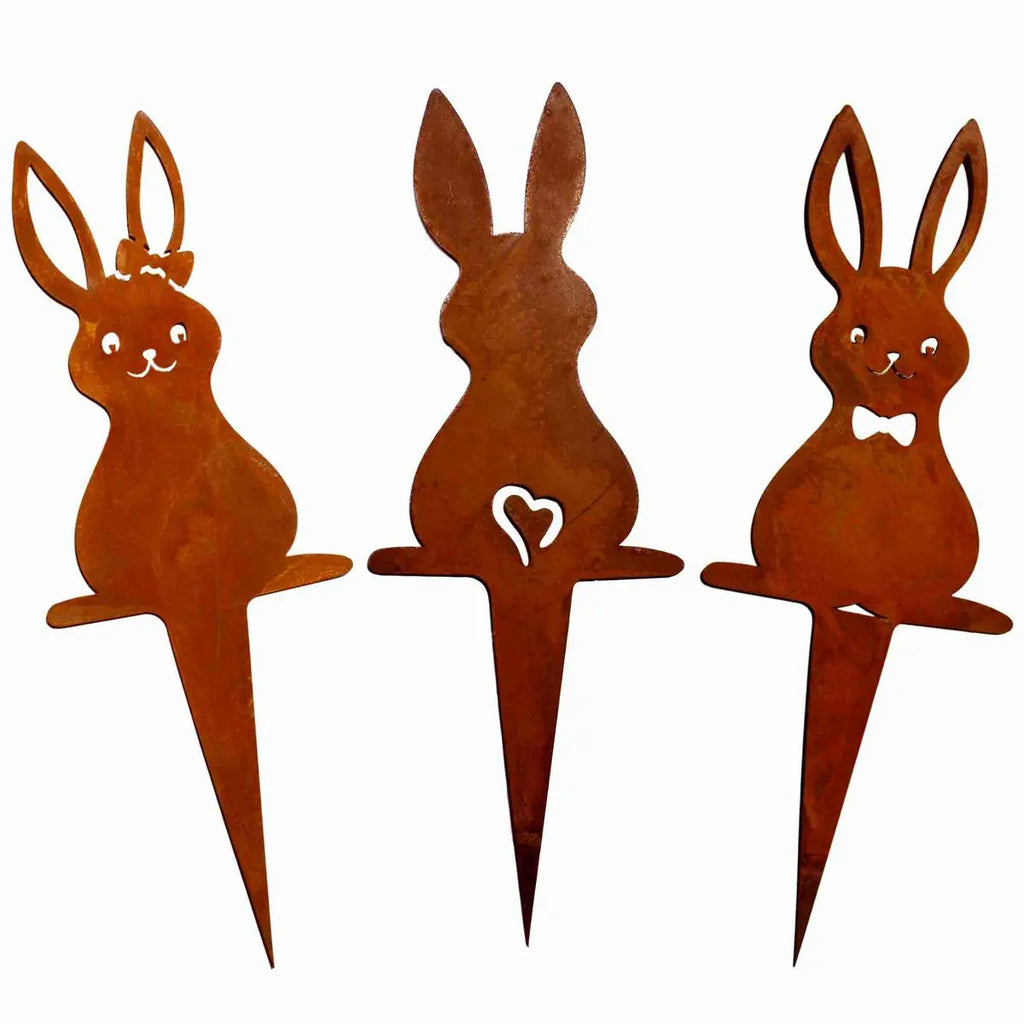 Edelrost Osterhasen Gartenstecker – Hasenfamilie 18 cm, einzeln oder Set - Pille Gartenwelt