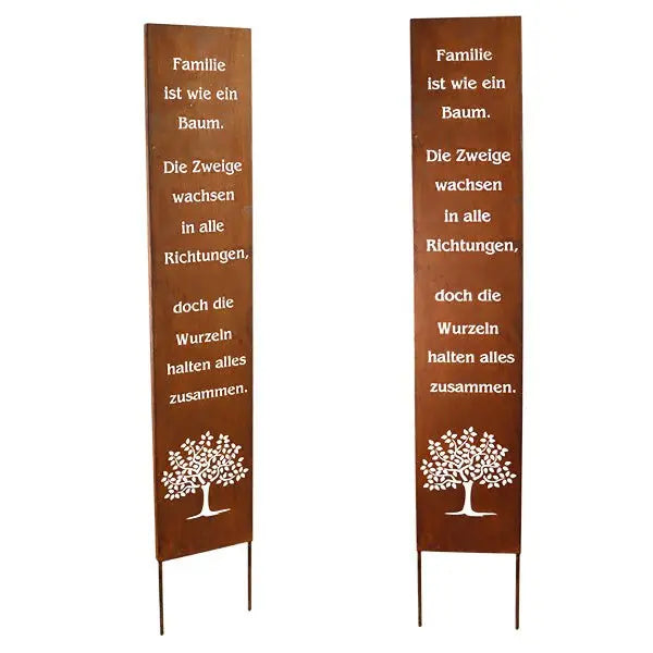 Edelrost Gartenschild mit Spruch – Spruchtafel mit Stand oder Stab - Pille Gartenwelt