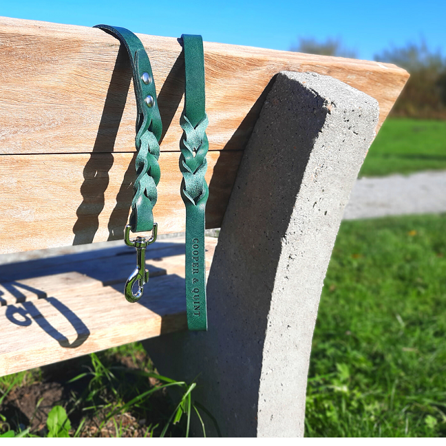 Geflochtene Hundeleine Twisted Leder grün 105/140 cm