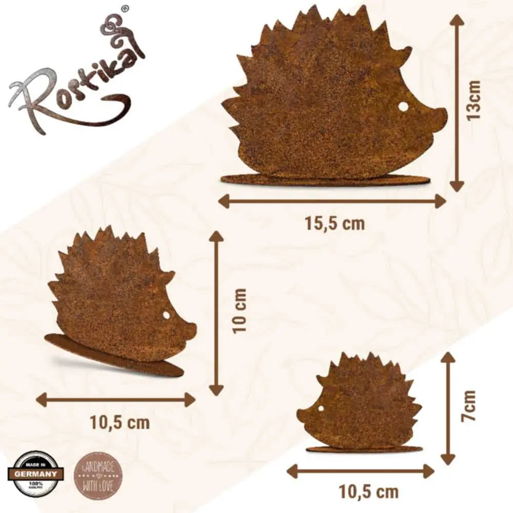 Edelrost Igel Deko – zum Hängen oder mit Bodenplatte, 3 Größen & Sets - Pille Gartenwelt