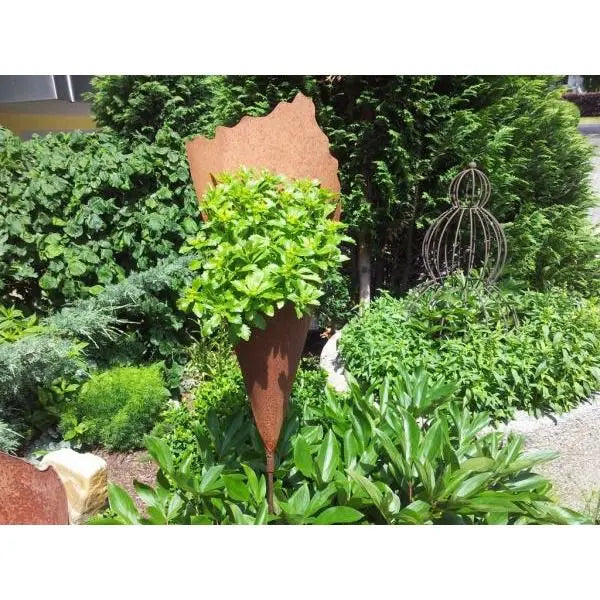 Edelrost Pflanztüte Gartenstecker – Spitztüte mit Stab 140/160 cm - Pille Gartenwelt