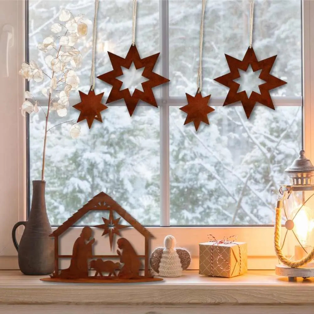 Edelrost Weihnachtsstern Set zum Hängen oder Gartenstecker 15 cm - Pille Gartenwelt