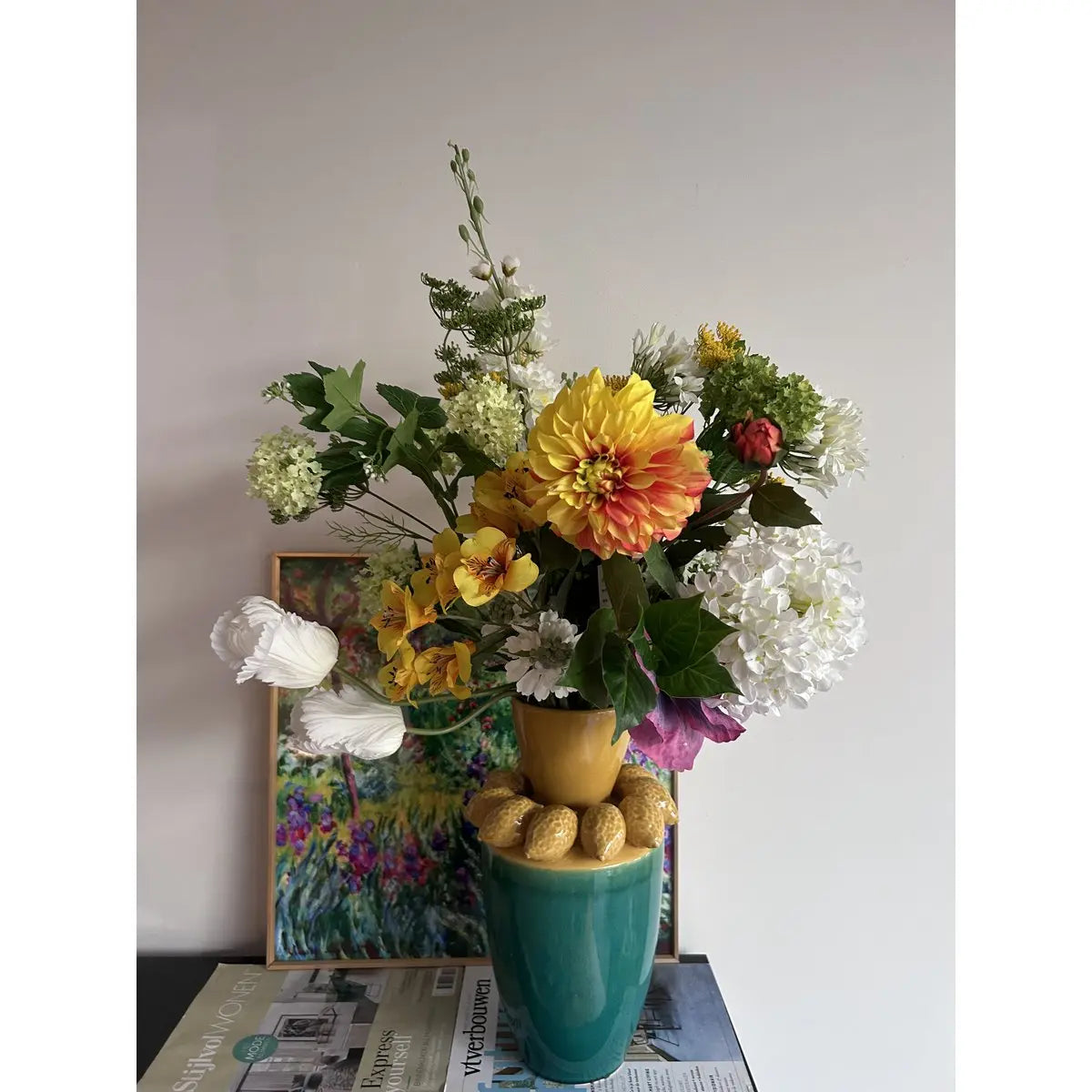 Vase aus Seidenblumen mit Zitronensaft, H: 37 cm QMF Trading