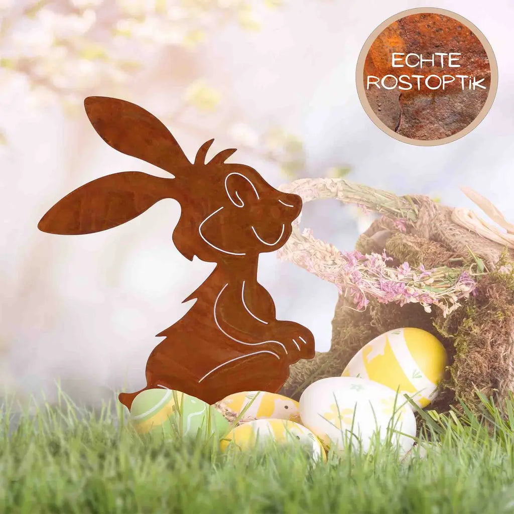Edelrost Osterhase Herbert – Metall Dekofigur mit Bodenplatte 32 cm - Pille Gartenwelt