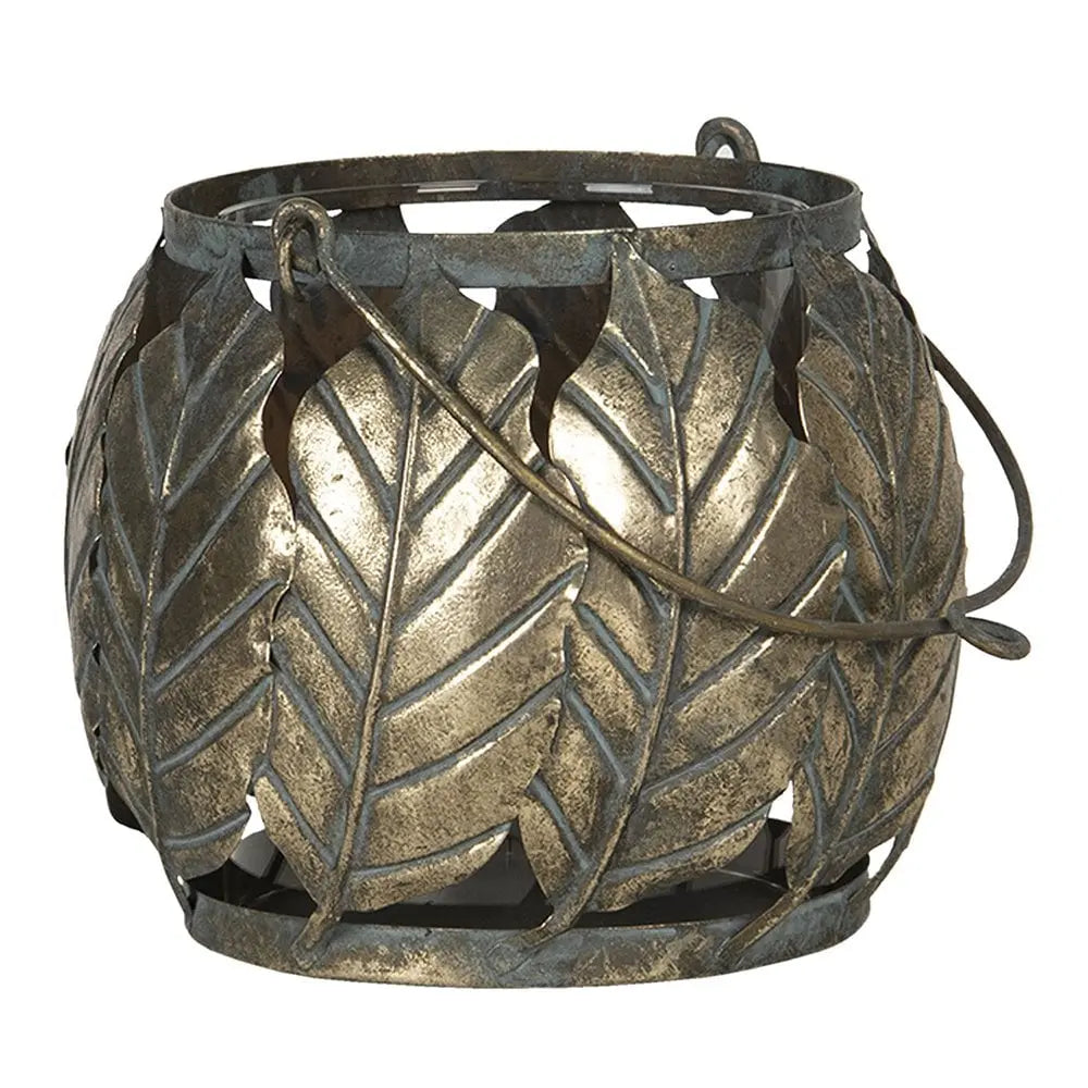 Windlicht Relieflicht 17x17x15 cm Kupferschärfe Metallblätter Kerzenhalter Clayre & Eef.