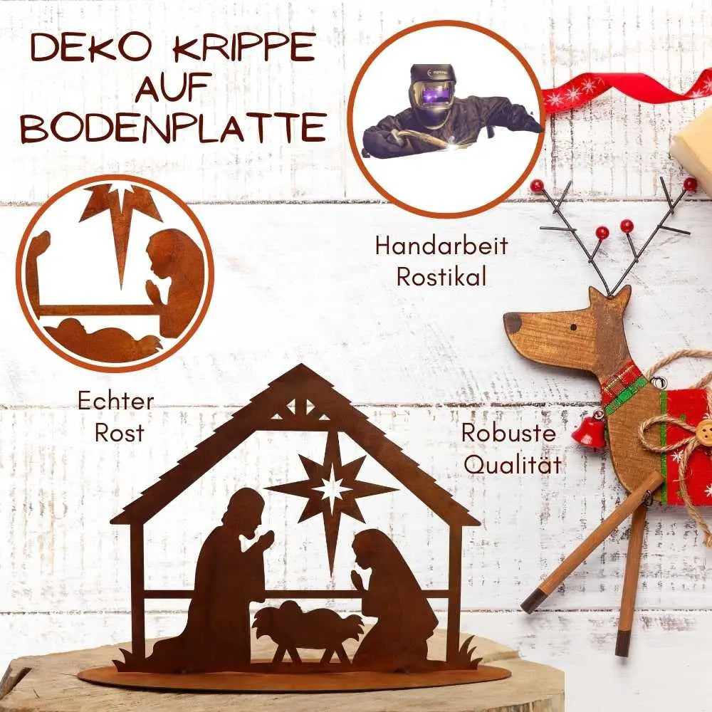 Edelrost Weihnachtskrippe mit Figuren – Bodenplatte oder zum Stecken - Pille Gartenwelt