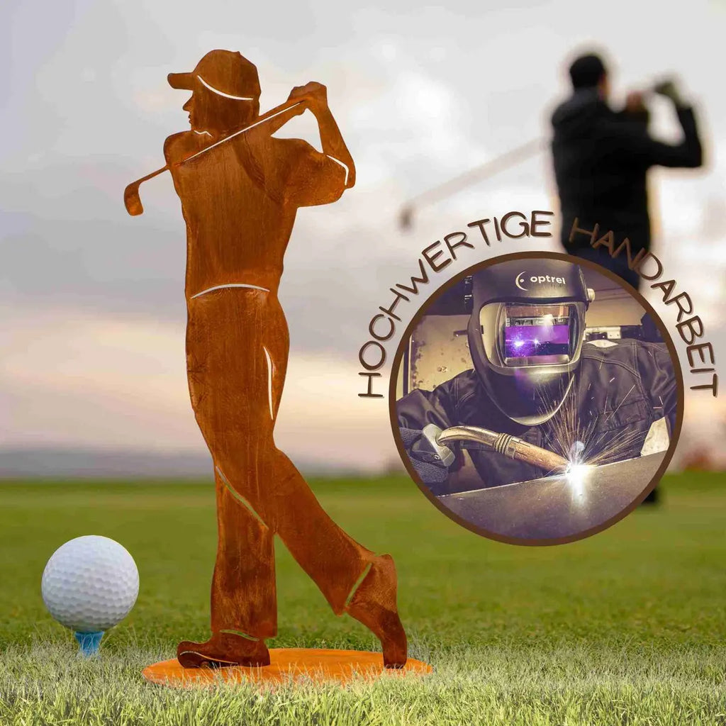 Rostige Golfspieler Deko Figur | Vatertag Geschenk | Edelrost Golfer Skulptur Rostikal