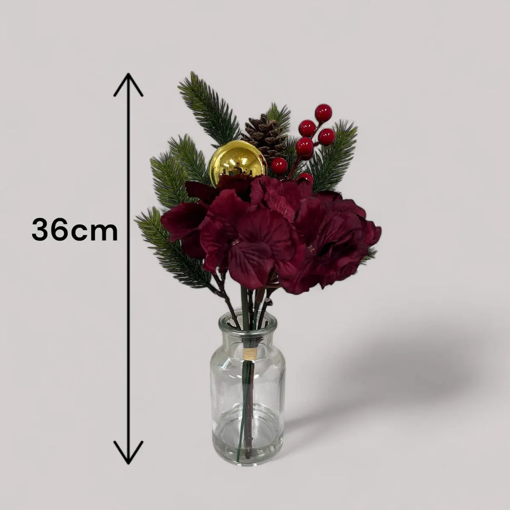 Weihnachtsstraußkomposition | Kunstblume aus Seide | Länge 36cm QMF Trading