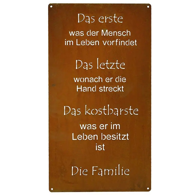 Edelrost Spruchtafel „Die Familie“ – Metallschild im Shabby Chic Look (2 Größen) - Pille Gartenwelt