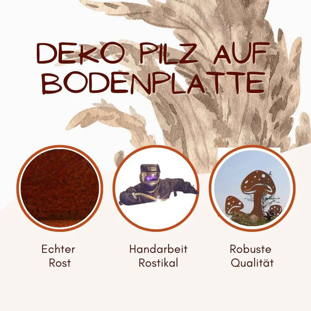 Edelrost Dekopilze „Schwammerl“ 15 cm mit Bodenplatte Herbstdeko - Pille Gartenwelt