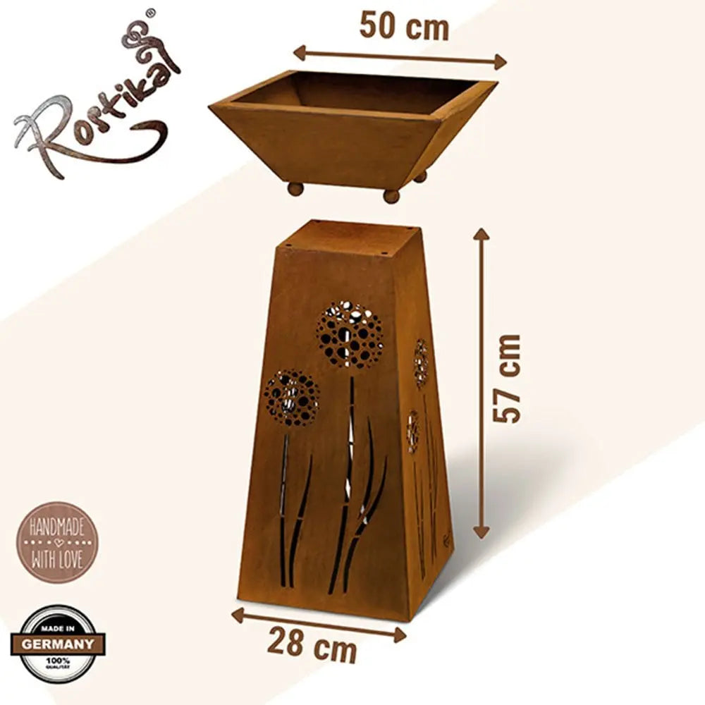 Edelrost Säule Pusteblume mit Pflanzschale – Vintage Deko 57 cm - Pille Gartenwelt