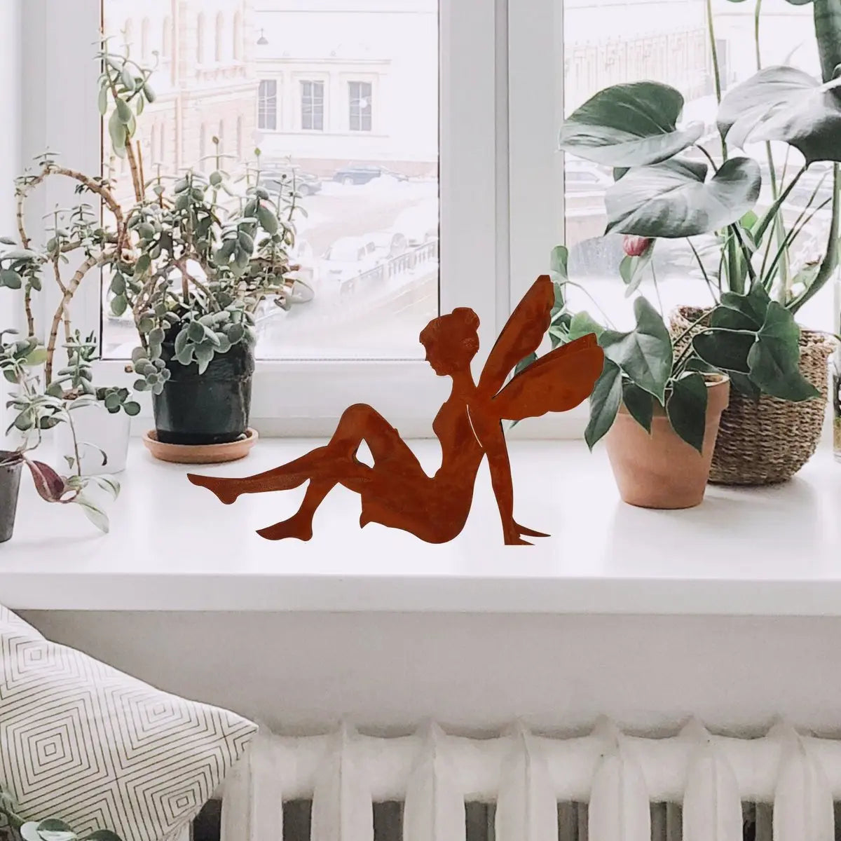 Edelrost Feen Figur sitzend aus Metall 29 cm für Haus & Garten - Pille Gartenwelt