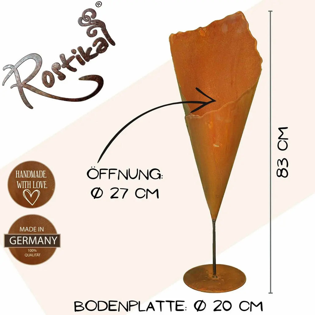 Edelrost Pflanztüte auf Stab mit Bodenplatte – Vintage 69/83 cm - Pille Gartenwelt
