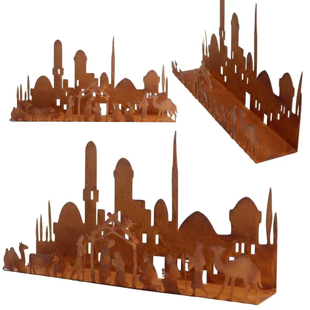 Edelrost Advent Kerzenhalter Skyline – Weihnachtsdeko aus Metall, 2 Größen - Pille Gartenwelt