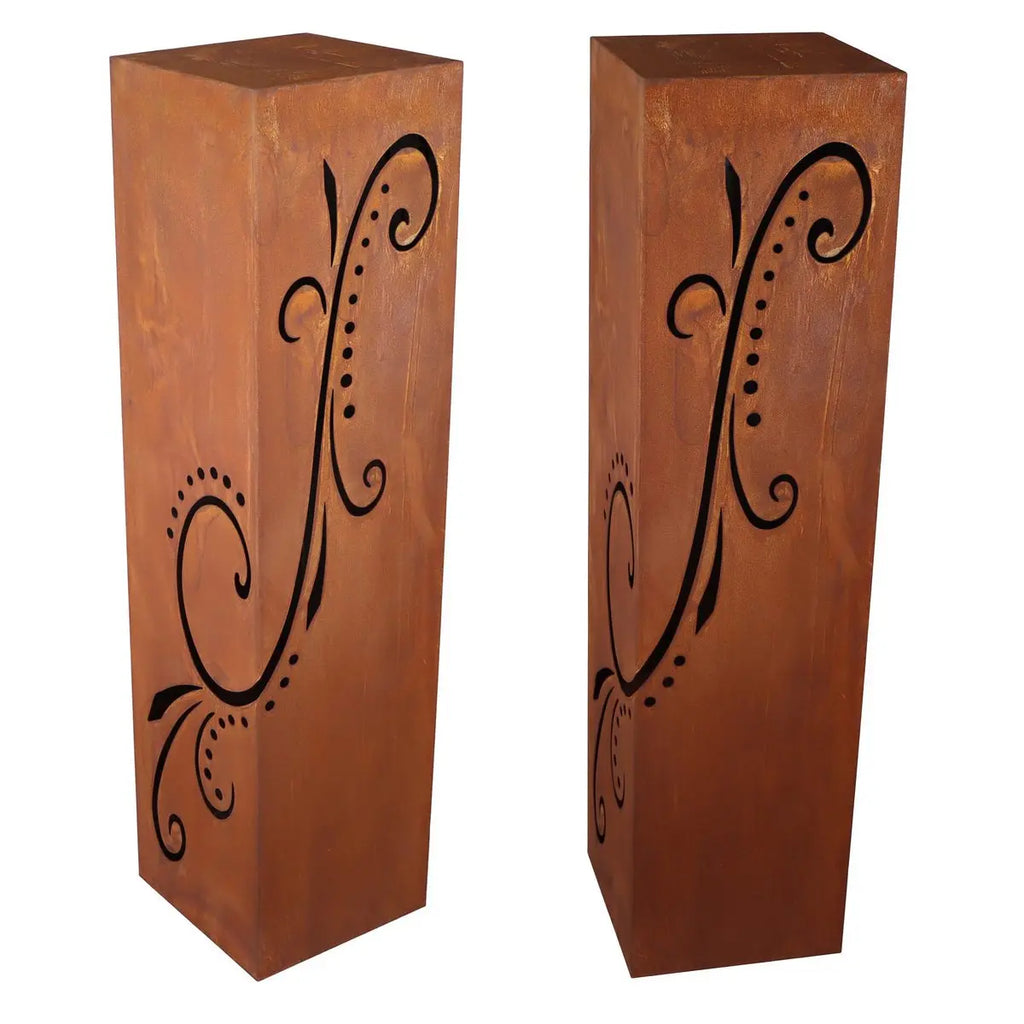 Edelrost Dekosäule mit Ornamenten 1 m – mit/ohne geschwungene Schale - Pille Gartenwelt