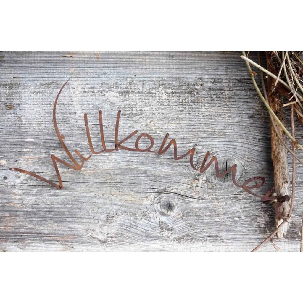 Biegsamer Edelrost Schriftzug „Willkommen“ – Schild für Türkranz & Wanddeko - Pille Gartenwelt