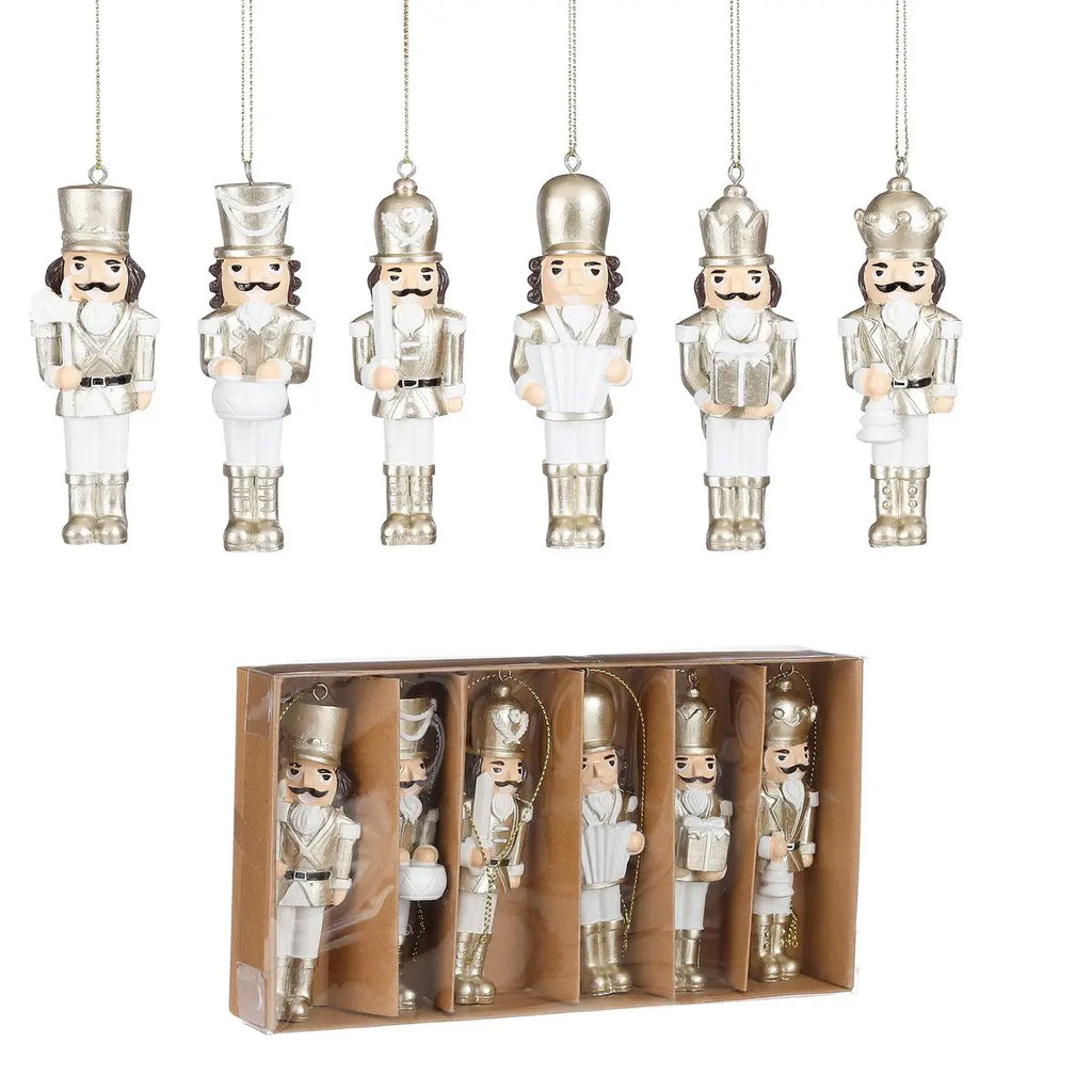 6er Set Nussknacker Hängedeko Set Gold  – 10,5 cm Weihnachtsbaumschmuck - Pille Gartenwelt