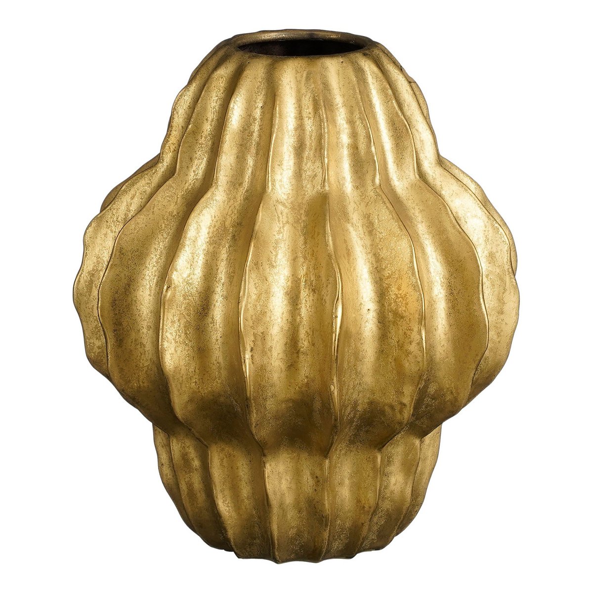 Altea Keramikvase Gold gerippt – Ø24,5 cm, Höhe 28 cm (handgemacht)