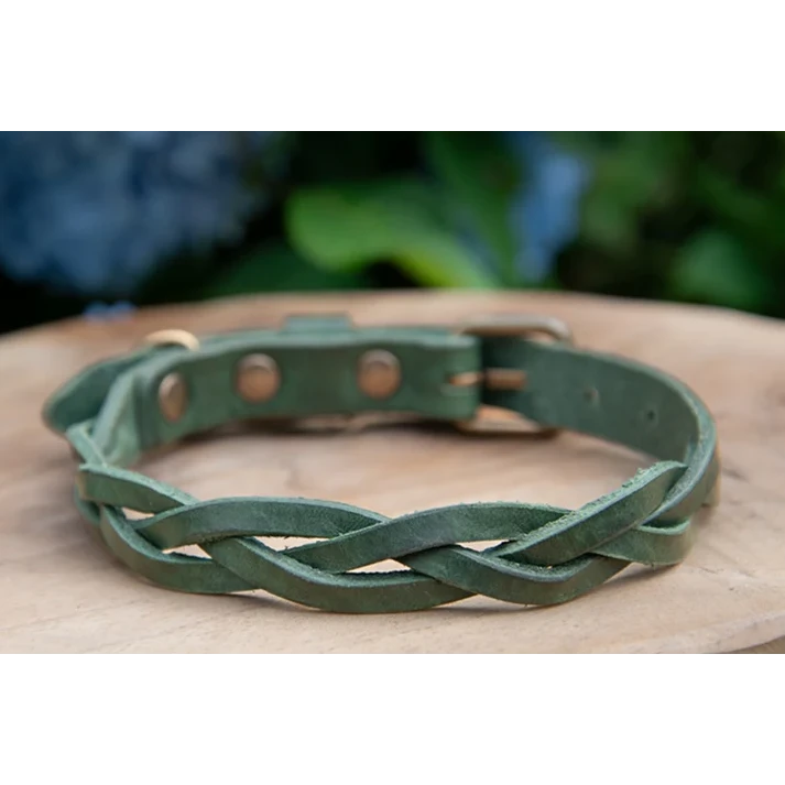 Geflochtenes Hundehalsband Twisted aus Leder – handgemacht, XS–L