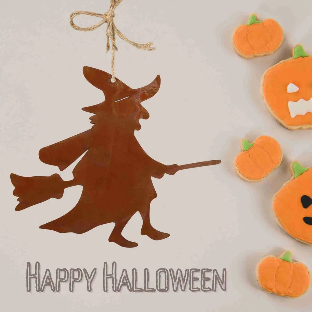 Edelrost Halloween Hexe – Hängedeko oder Gartenstecker in 3 Varianten - Pille Gartenwelt