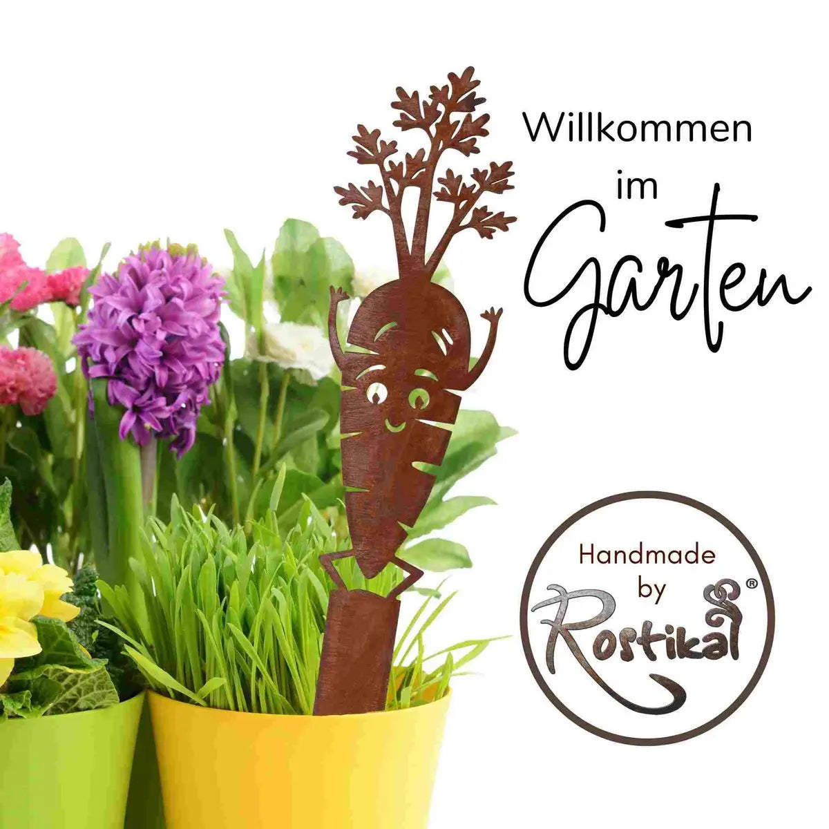 Edelrost Karotten Gartenstecker – Beetstecker Metall 22,5 cm - Pille Gartenwelt