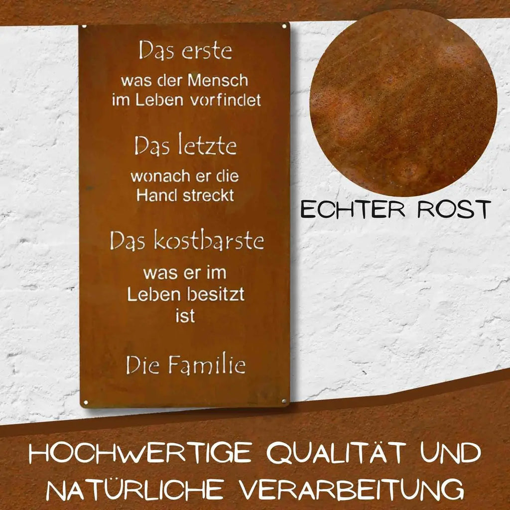 Edelrost Spruchtafel „Die Familie“ – Metallschild im Shabby Chic Look (2 Größen) - Pille Gartenwelt