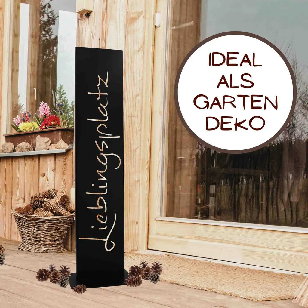 Lieblingsplatz Schild schwarz matt – Metall Deko mit Bodenplatte, 71 cm - Pille Gartenwelt