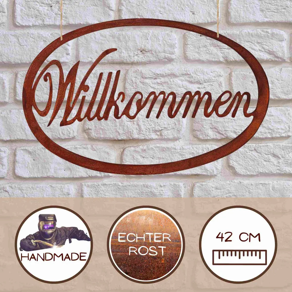 Edelrost Türschild aus Metall – Schriftzug „Willkommen/Servus/Lieblingsplatz/Privat“ - Pille Gartenwelt