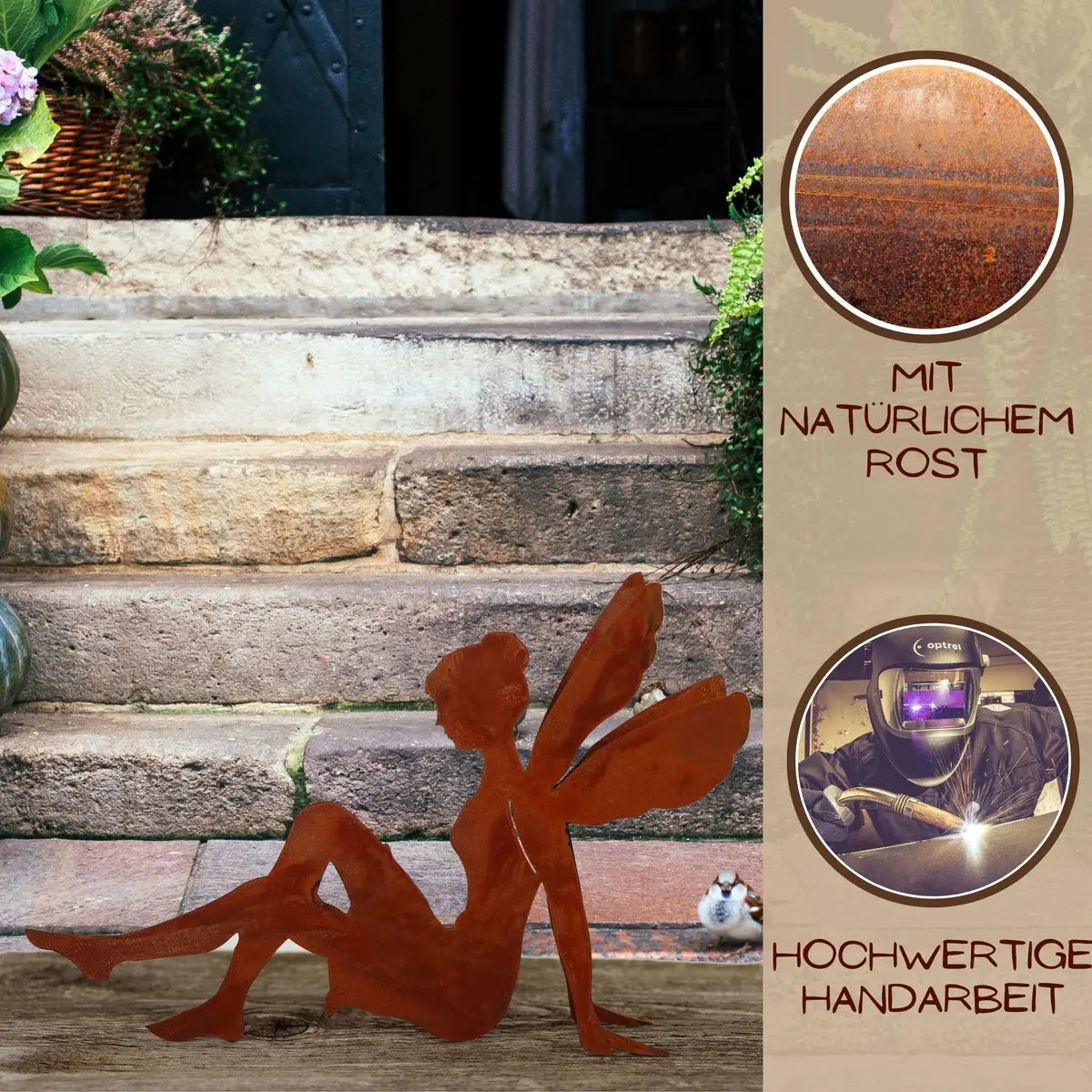Edelrost Feen Figur sitzend aus Metall 29 cm für Haus & Garten - Pille Gartenwelt