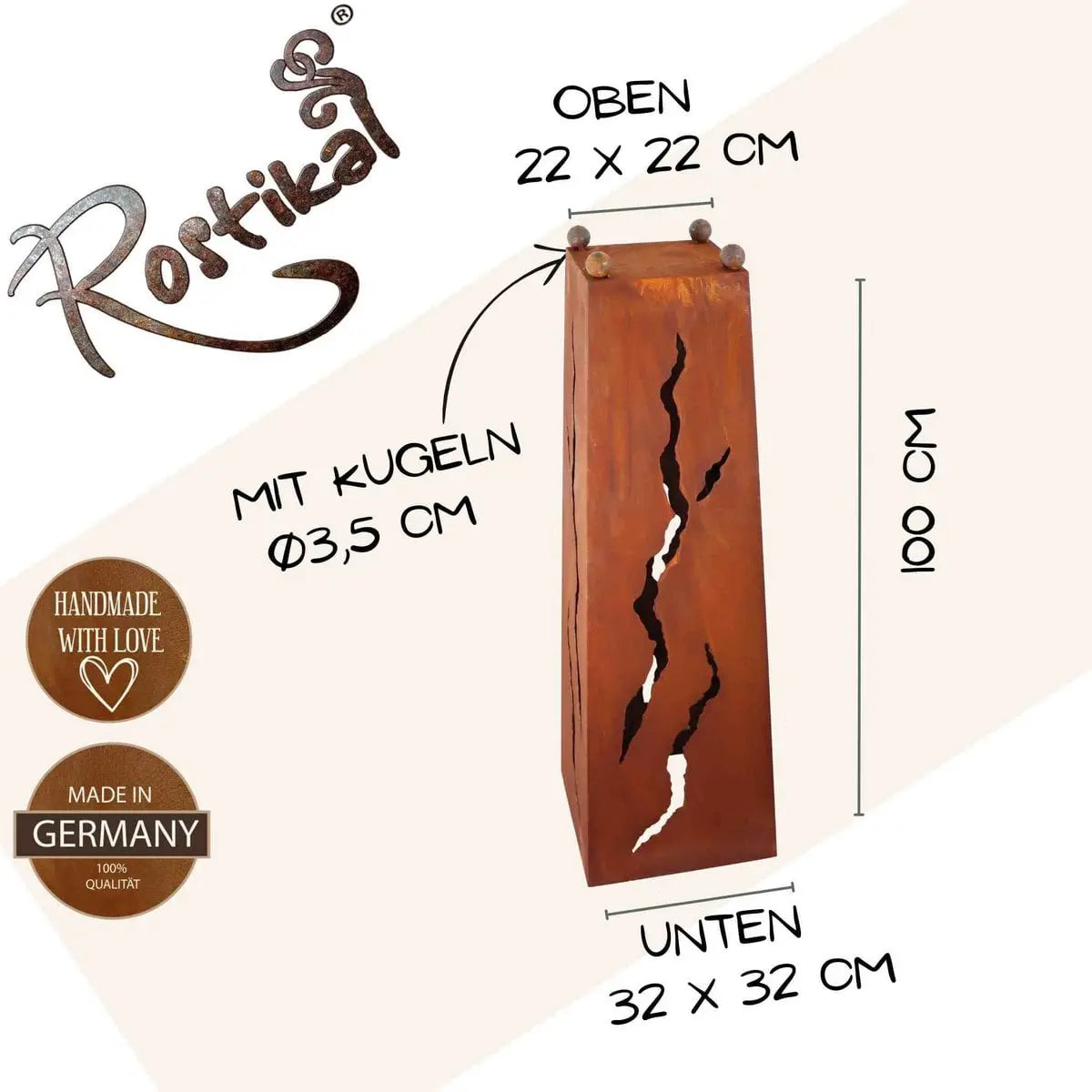 Edelrost Rostsäule 1 m mit Rissmotiv & Schale – 6 Varianten Vintage - Pille Gartenwelt