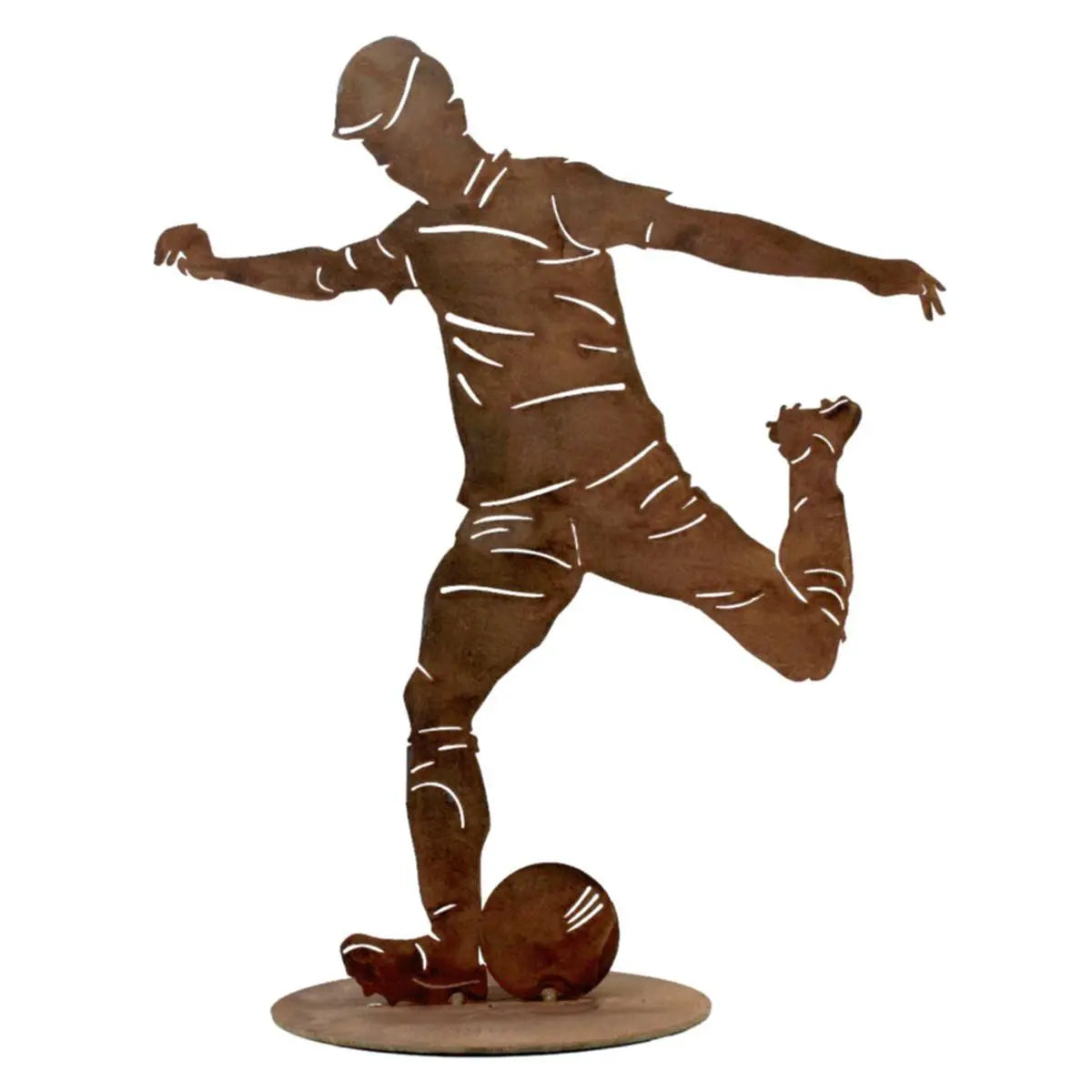 Edelrost Fußballer Figur mit Ball – Rost Deko Geschenk & Trophäe - Pille Gartenwelt