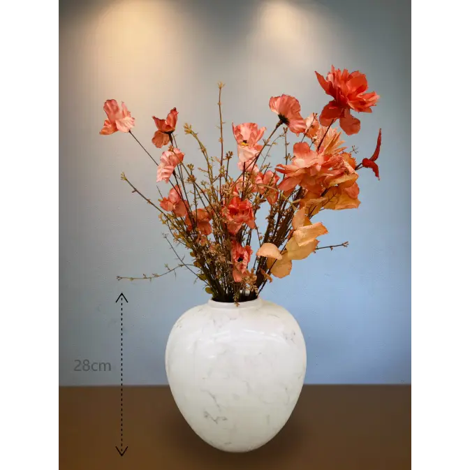 Seidenblumen mit Ingwerglas aus amerikanischem Porzellan aus der Mitte des 20. Jahrhunderts. Große H*28B*25 QMF Trading