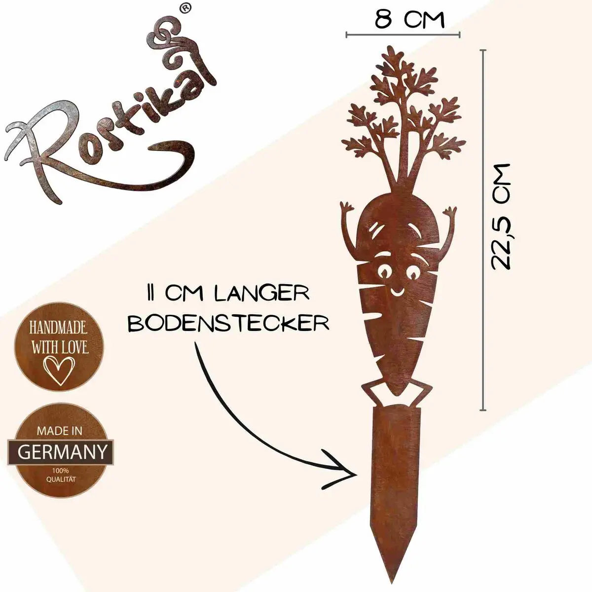 Edelrost Karotten Gartenstecker – Beetstecker Metall 22,5 cm - Pille Gartenwelt