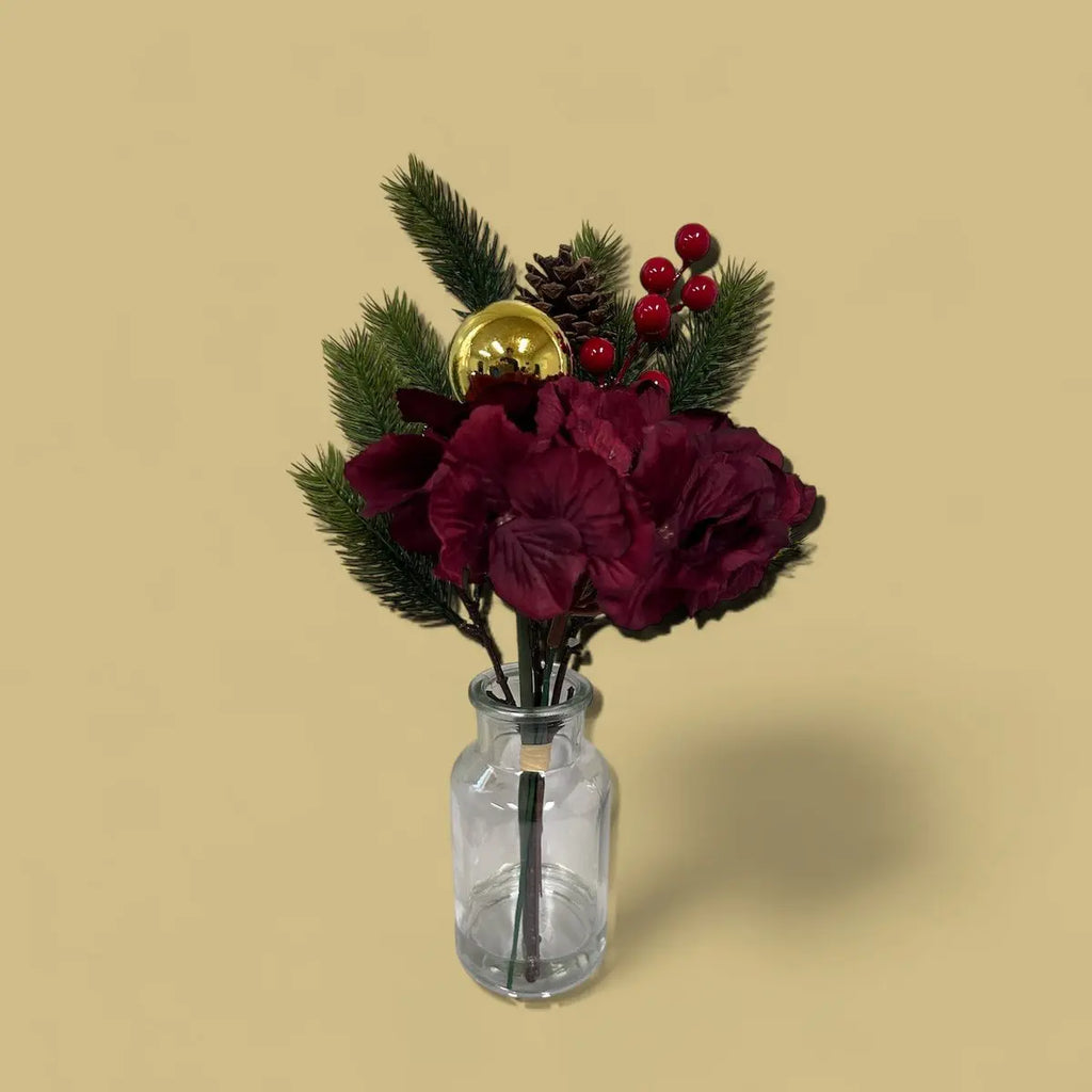Weihnachtsstraußkomposition | Kunstblume aus Seide | Länge 36cm QMF Trading