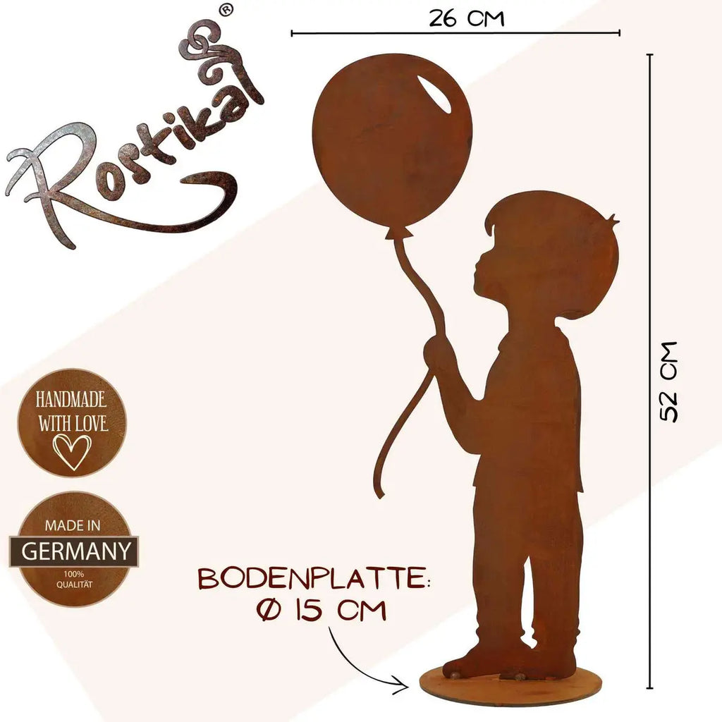 Junge mit Luftballon | Edelrost Gartendeko Figur - Pille Gartenwelt