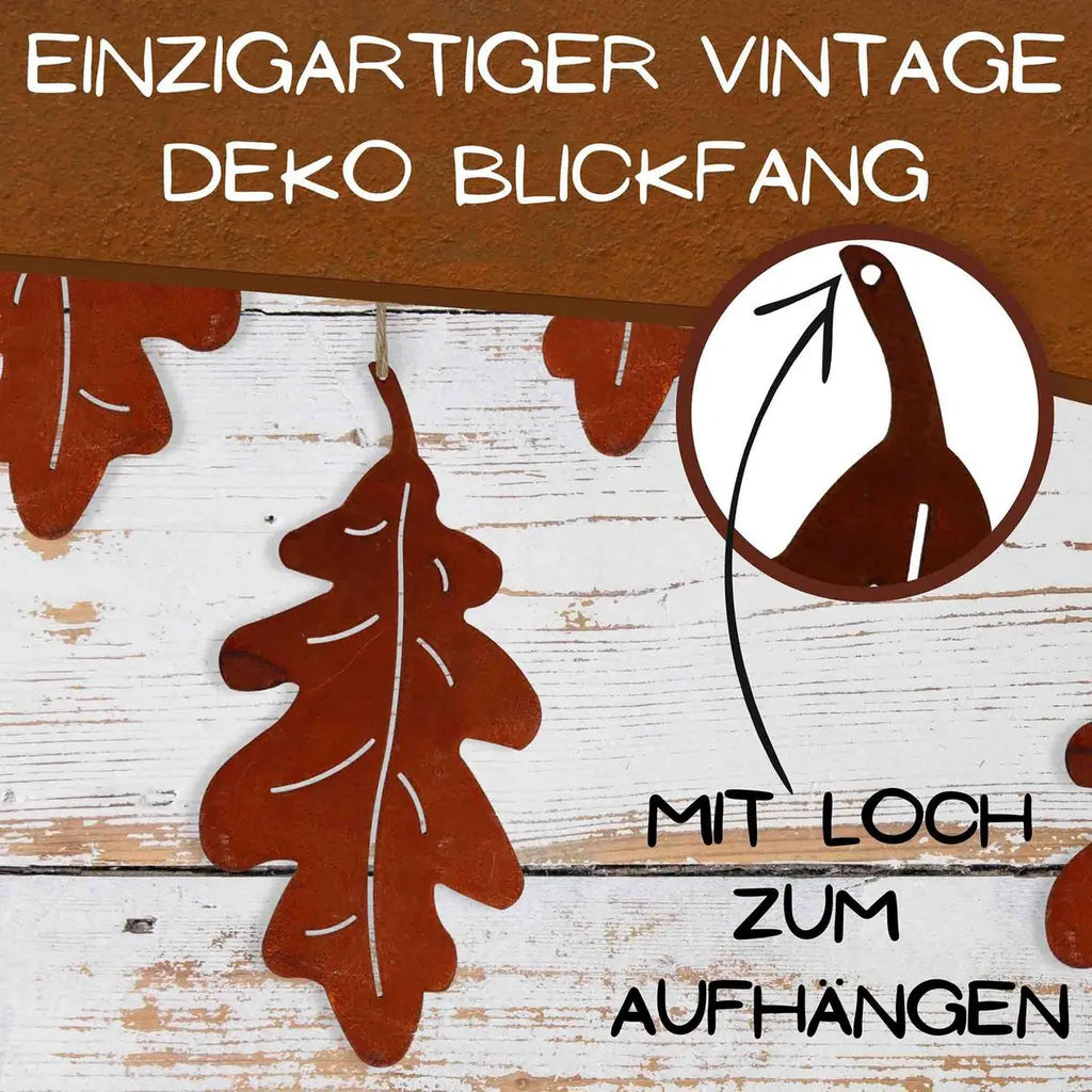 Edelrost Eichenblatt Anhänger – Herbstdeko Metall 15 cm - Pille Gartenwelt