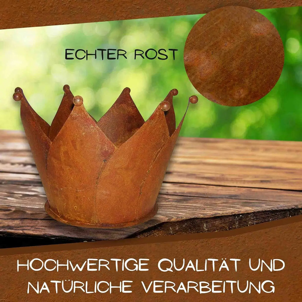 Edelrost Krone zum Bepflanzen – Vintage Pflanztopf aus Metall, Ø 34 cm - Pille Gartenwelt