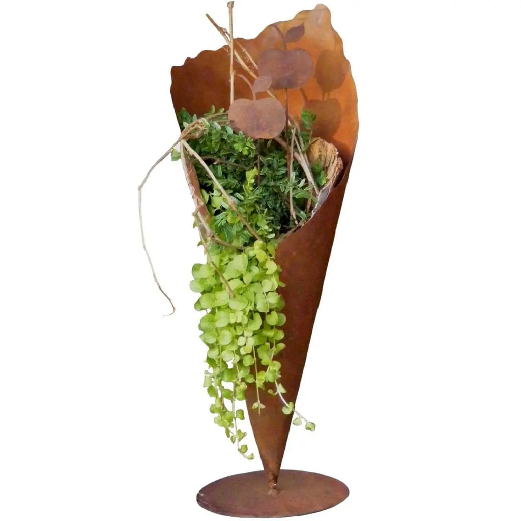 Edelrost Pflanztüte Bodenvase aus Metall – Vintage Pflanzvase 40/60 cm - Pille Gartenwelt
