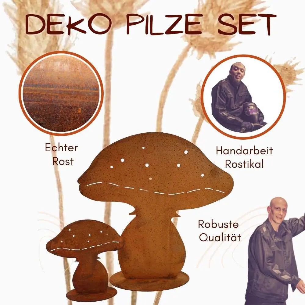 Edelrost Pilze, rostige Herbstdeko aus Metall für Haus und Garten | 30 und 15 cm hoch - Pille Gartenwelt