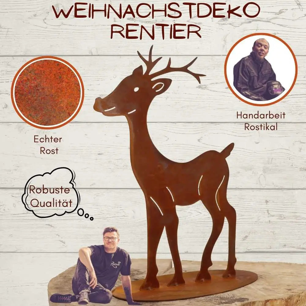 Edelrost Rentier Figur – 30/40/50 cm oder Set mit Bodenplatte - Pille Gartenwelt