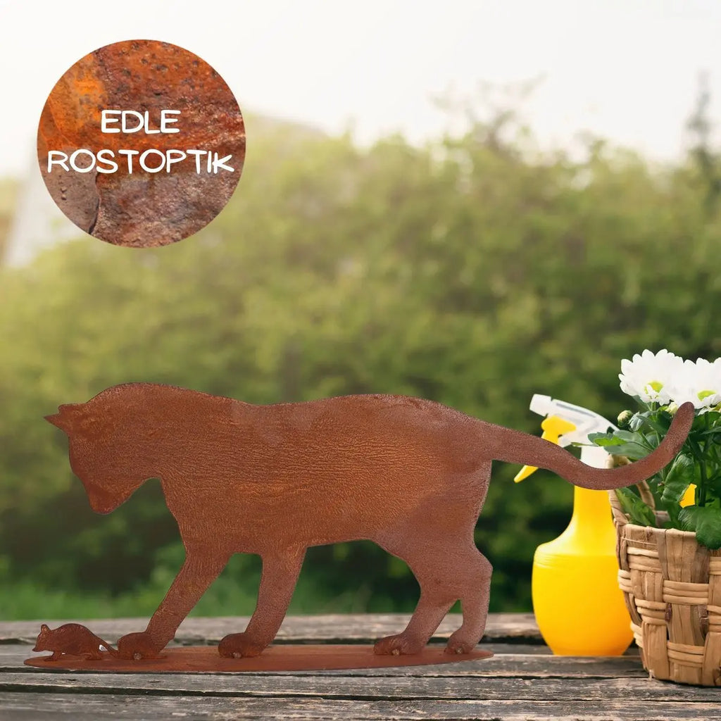 Edelrost Katze mit Maus „Hab ich dich!“ – Metall Dekofigur 57 cm Rostikal