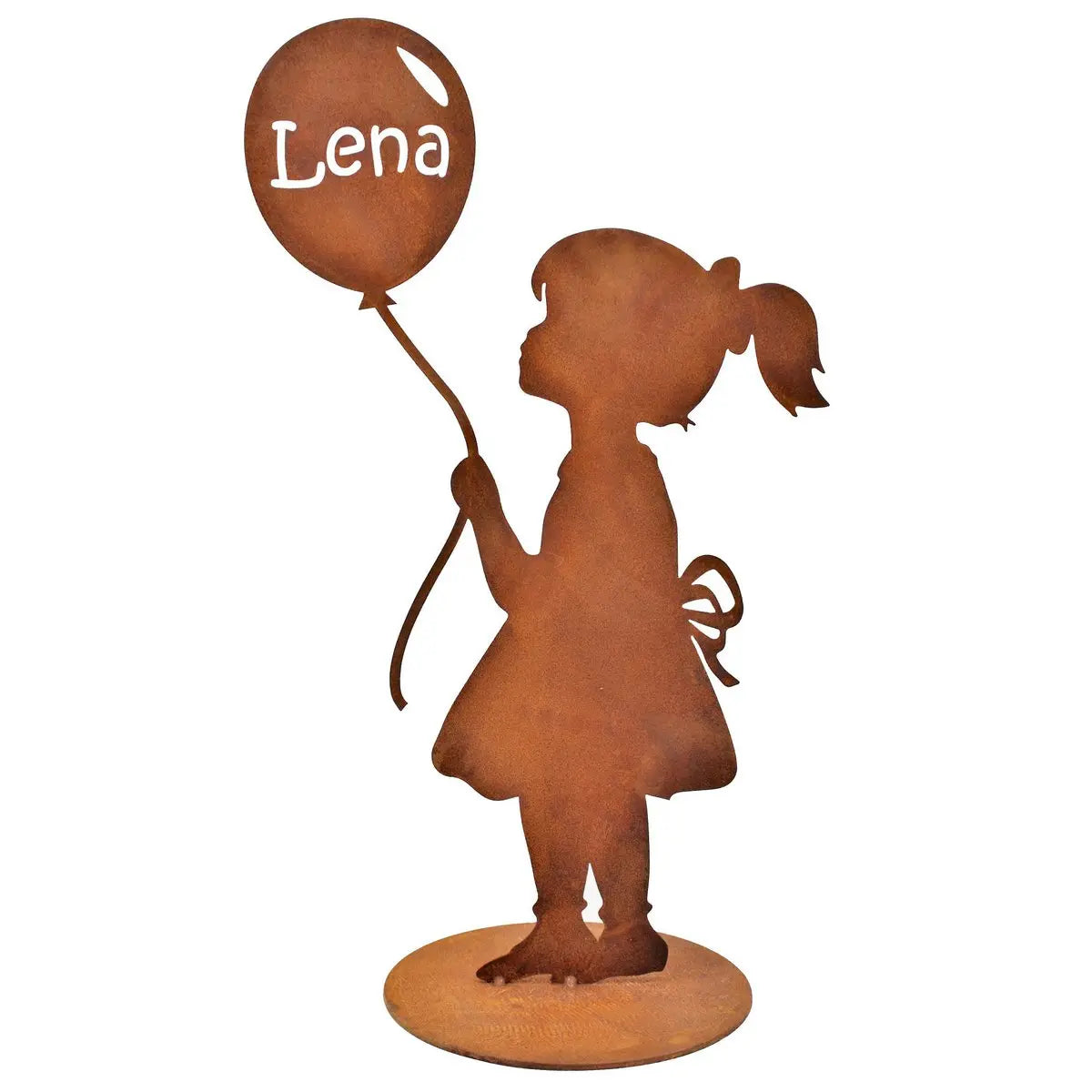 Edelrost Mädchen mit Namens-Luftballon – personalisierte Dekofigur 52 cm - Pille Gartenwelt